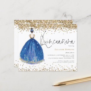 Marinho Glitter de Orçamento Convite Quinceanera