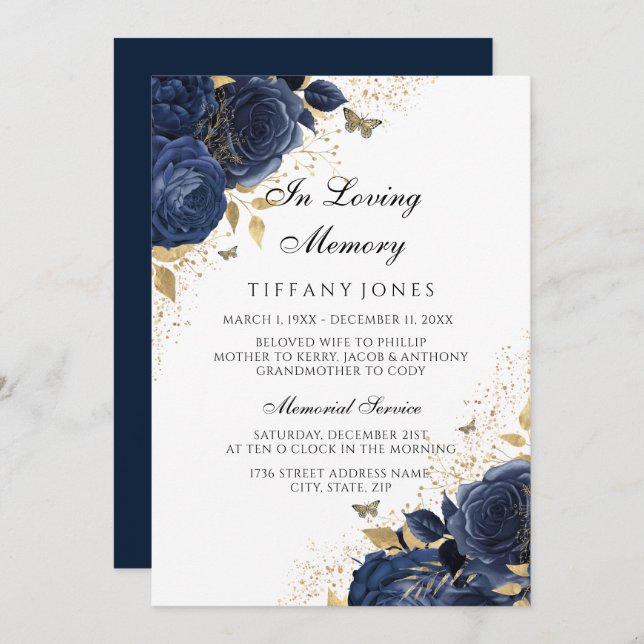 Marinho Indigo Blue Rosa Anúncio Memorial (Frente/Verso)