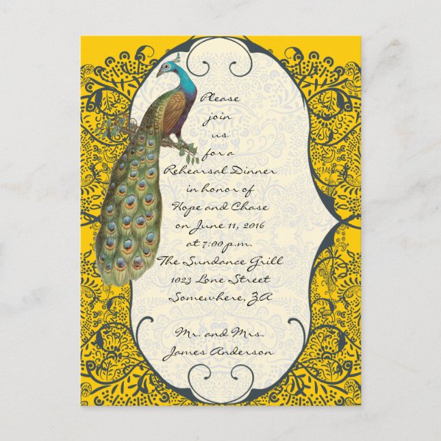 Marinho Love Bird Damask Janta Convite para ensaio (Frente)