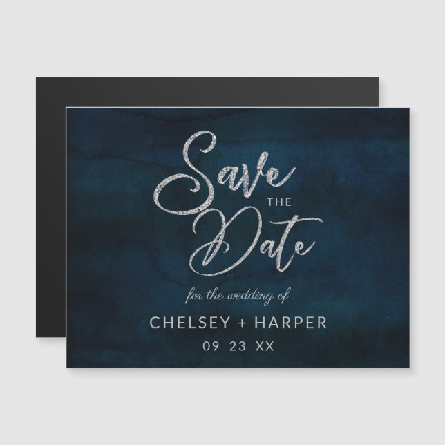 Marinho Luster Blue Silver Casamento Salve a Data (Frente/Verso)