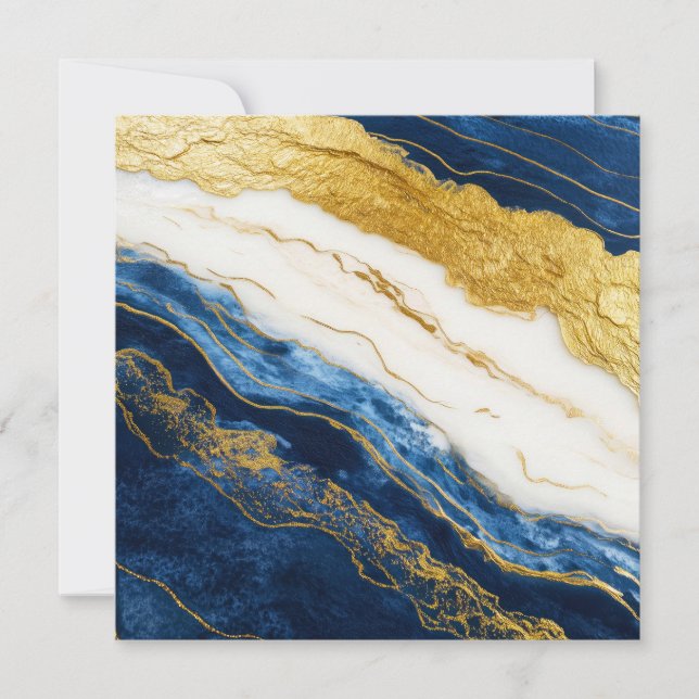 Marinho Luxurioso Azul e Dourado Mármaco Folha (Frente)