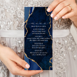 Marinho Marble e Dourado Menu de Casamento Agate