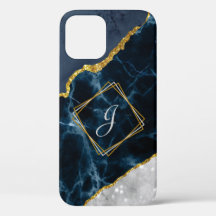 Marinho mármore com caixa Dourada do iPhone / iPad