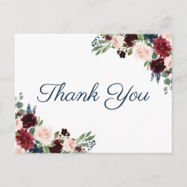 Marinho Marsala Casamento Floral Obrigado Cartões 