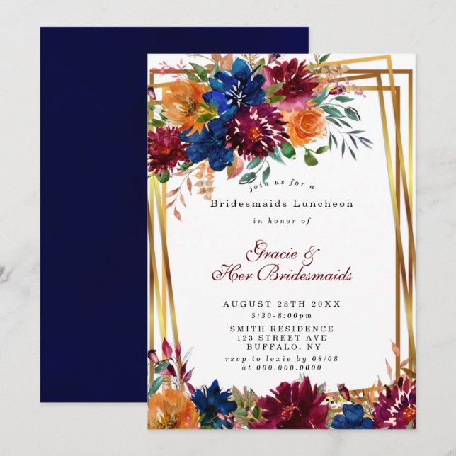 Marinho Marsala Orange Floral Bridesmaids Luncheon (Frente/Verso)