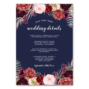 Marinho Marsala Peony Casamento Inserir Cartões de