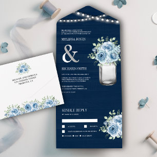 Marinho Mason Jar Dusty Blue Floral Casamento