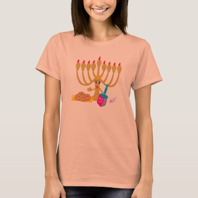Marinho Menorah e Dreidel Leve Camisa (Frente)