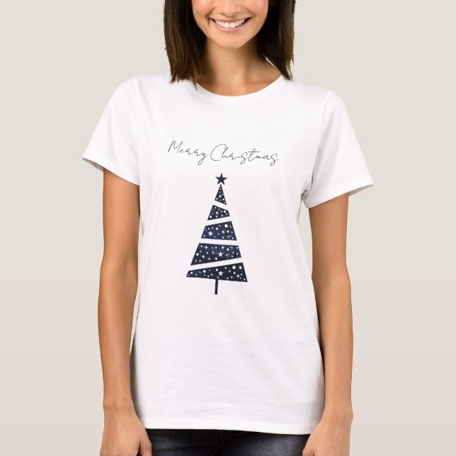 Marinho Merry Christmas tree — camisa de logotipo  (Frente)