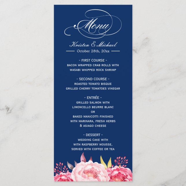 Marinho Modelo Azul Cor-de-rosa, Menu Casamento Fl (Frente)