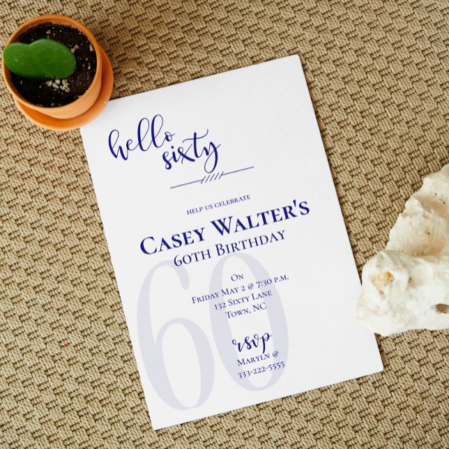 Marinho Moderno Azul Alô Sessenta Convites de Aniv (Criador carregado)