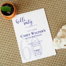 Marinho Moderno Azul Alô Sessenta Convites de Aniv