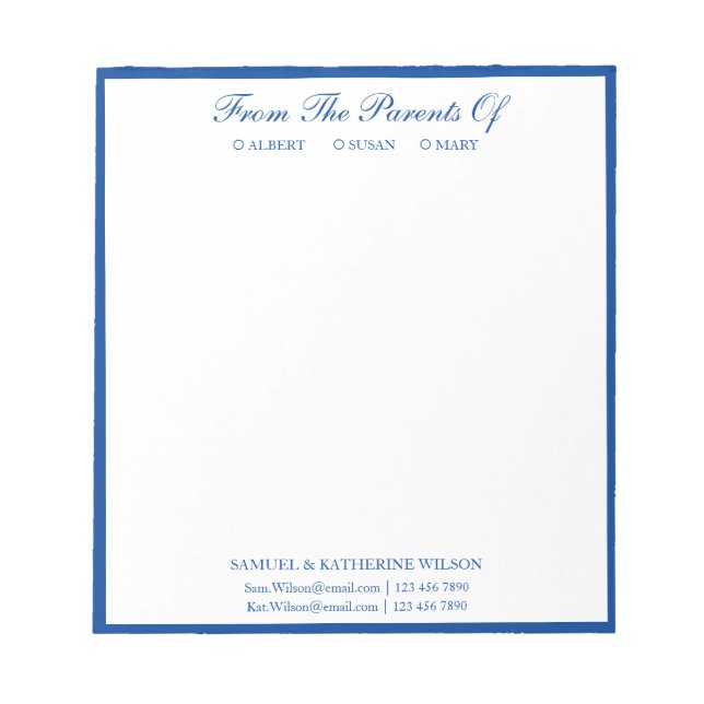 Marinho Moderno Azul Dos Pais Do Bloco De Notas (Frente)