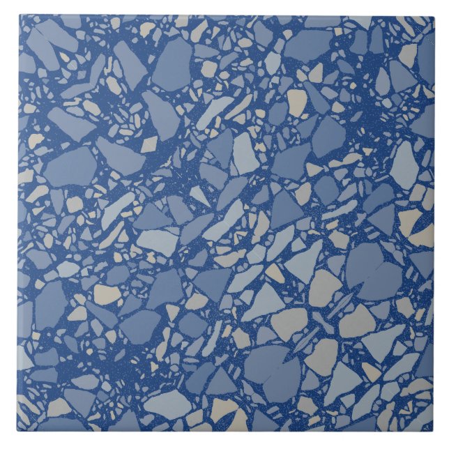 Marinho moderno Azulejo de efeito terrazzo azul (Frente)