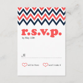 Marinho Moderno e Coral Chevron & Lovebird RSVP