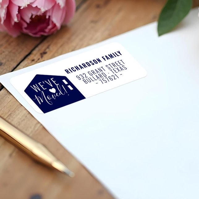 Marinho moderno, movemos uma nova etiqueta de ende (Modern Navy We've Moved New Home Address Label)