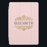 Marinho monograma elegante iPad Pro Dourada azul<br><div class="desc">Um elegante estojo cor-de-rosa e dourado. Excelente de volta à escola. Adicione seu nome entre o floral dourado floral na frente. Projetado para você pelo Blackberry Boulevard.</div>
