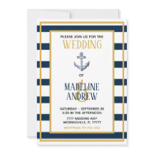 Marinho Náutico Stripes Anchor Convite para Casame