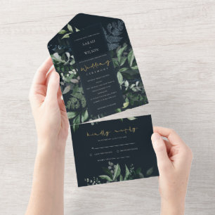 Marinho Negro Verde Folhagem Tropical Casamento Al