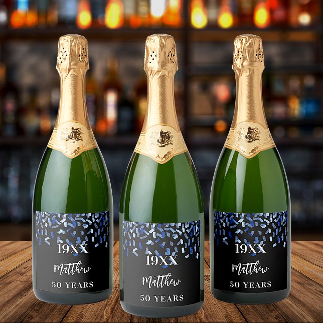 Marinho preto confetti name anos cara de aniversár (Criador carregado)