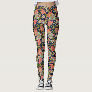 Marinho Retro 70s Leggings Florais Aqua Rosa