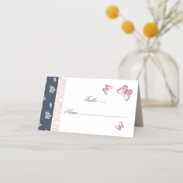 Marinho romântico e borboletas cor-de-rosa cartão  (Frente)