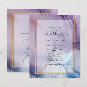 Marinho Roxo Convite de casamento Dourado Azul