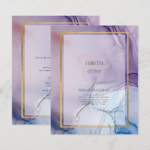 Marinho Roxo Convite de casamento Dourado Azul