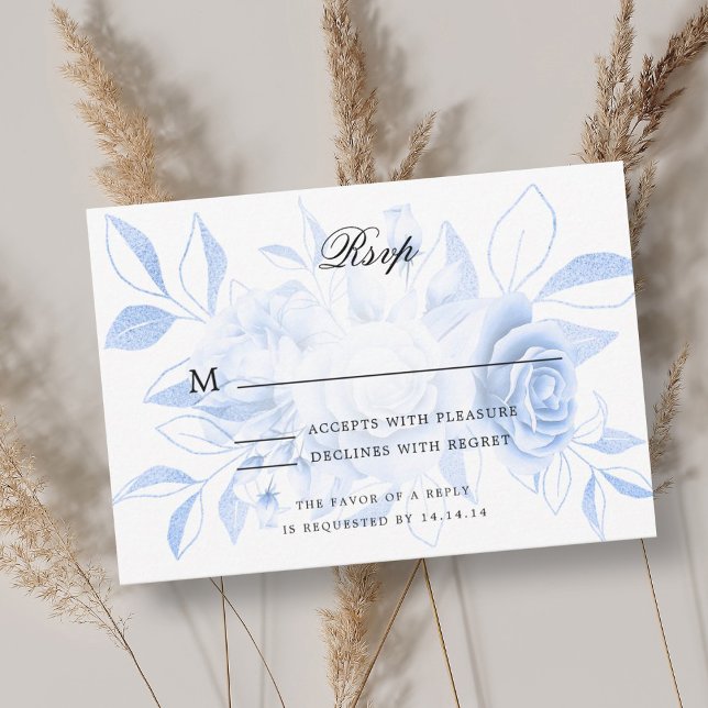 Marinho RSVP de Casamento Elegante Blue Watercolor (Elegant Wedding RSVP Navy Blue Watercolor Floral)