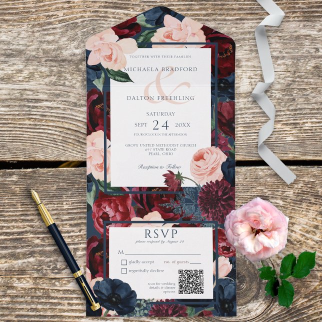 Marinho Russo Blue Peach & Burgundy Floral Código  (Criador carregado)