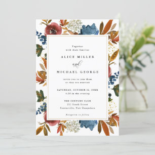 Marinho & Rust Boho Floral, Convite para Casamento