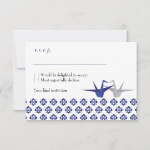 Marinho/Silver Origami Cranes RSVP de Casamento