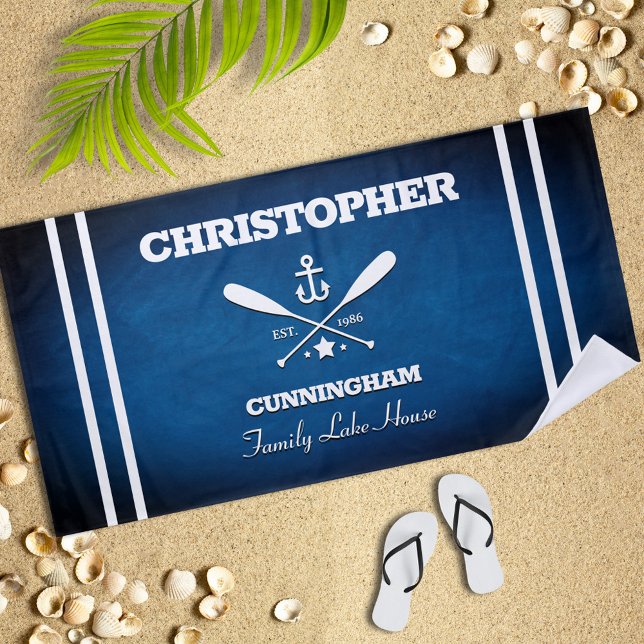 Marinho Tema Náutico Blue Stripes Beach Toalha (Criador carregado)