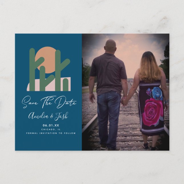 Marinho tropical Cactus Salve a data Cartão postal (Frente)