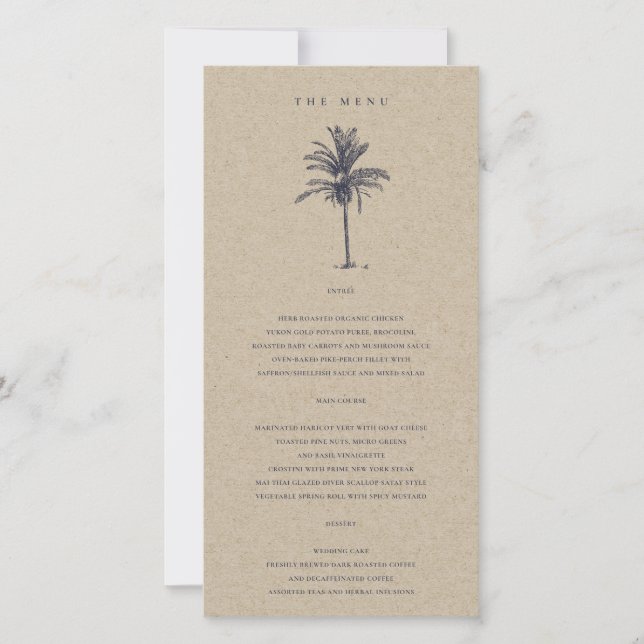 Marinho Tropical Palm Tree Kraft Cartão de Menu de (Frente)
