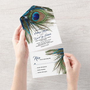 Marinho Turquoise Peacock Feather Boho Casamento
