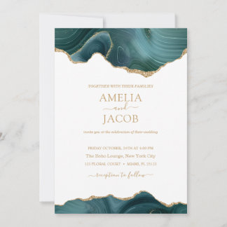 Marinho Verde e Gold Foil Agate Convite moderno