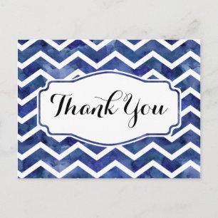 Marinho Watercolor Chevron Obrigado Cartão Postal