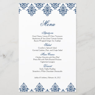 Marinho White Damask Arabesque Wedesque Menu Card