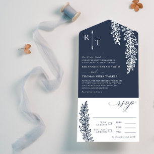 Marinho White Greenery Casamento Monograma