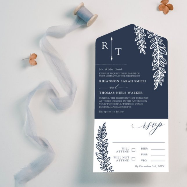 Marinho White Greenery Casamento Monograma (Criador carregado)