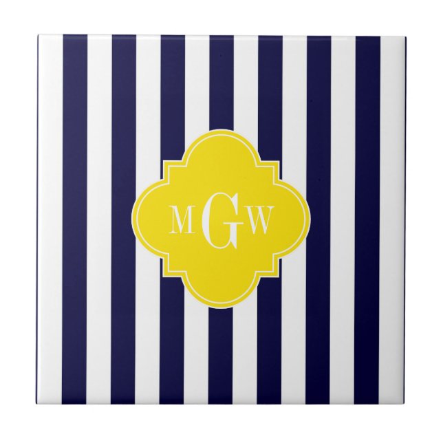 Marinho White Stripe Amarelo Quatrefoil 3 Monogram (Frente)
