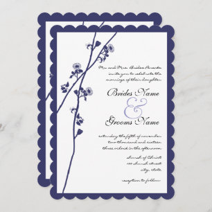 Marinho Wild Flower Branches Convite de Casamento