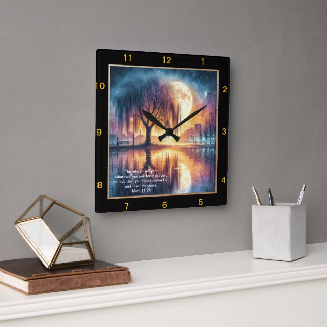Mark 11:24 Orador Personalizar Relógio Acreditam P (Escritório)