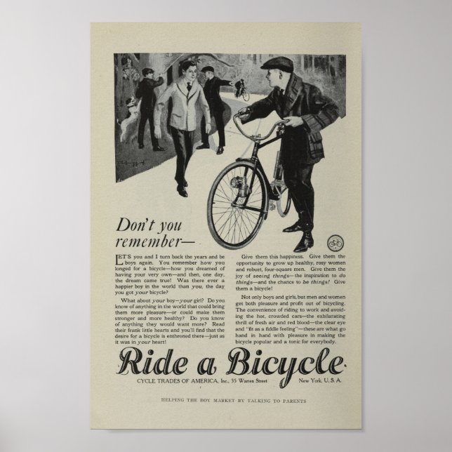marketing de Bicicleta de 1917 e Poster de Arte (Frente)