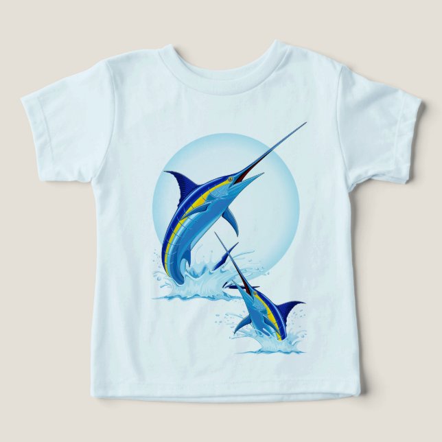 Marlin Azul Saltando do Oceano (Design frontal)
