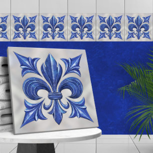 Mármaco azul Fleur-De-Lis e pérolas