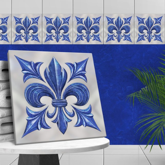 Mármaco azul Fleur-De-Lis e pérolas (Criador carregado)