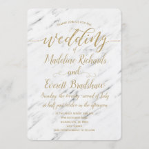 Mármaco Branco Elegante e Convite Dourado para Cas