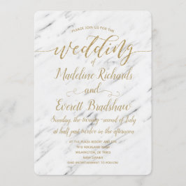 Mármaco Branco Elegante e Convite Dourado para Cas